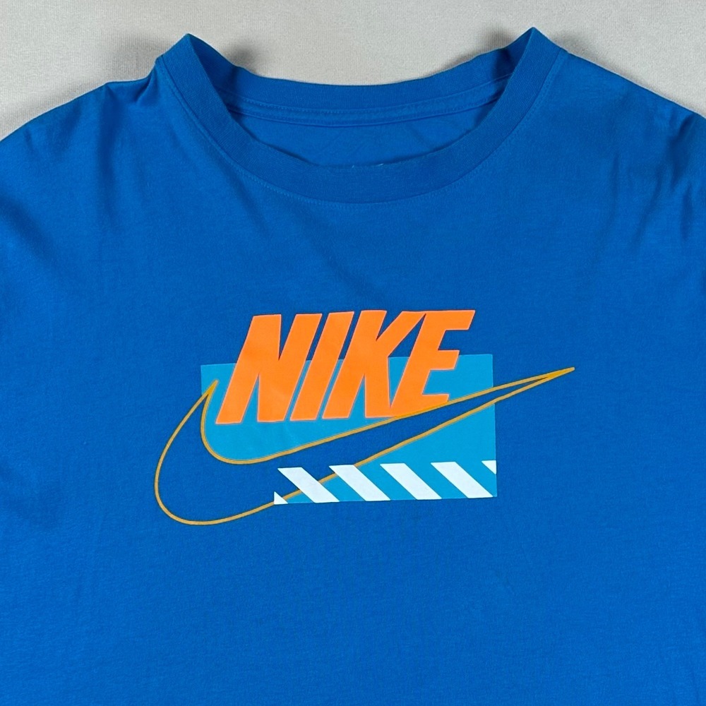 Nike Sportswear Brandmarks T Shirt XXL Blue Orange Swoosh Graphic Tee DB6173